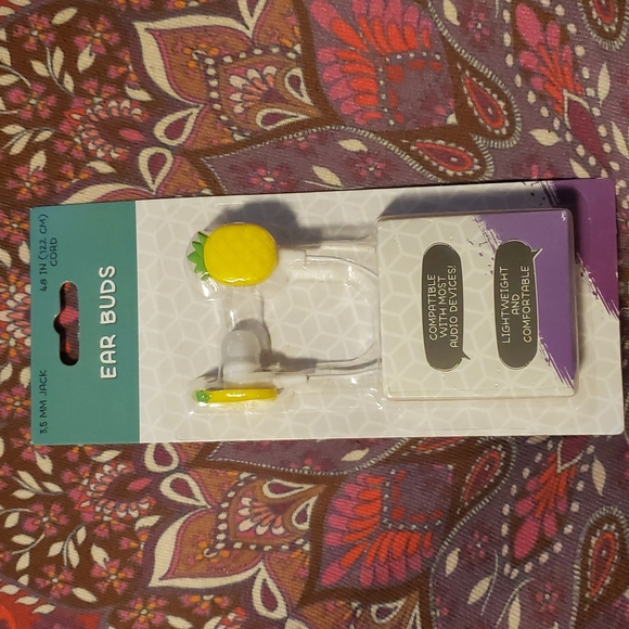 Pineapple Ear Buds Micro USB Cable Yellow Earphone Headphone Charging Cable - Picture 2 of 9